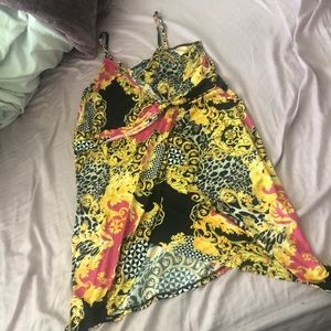 Fashion nova yellow and pink with cheetah print size 2X spaghetti strap dress
